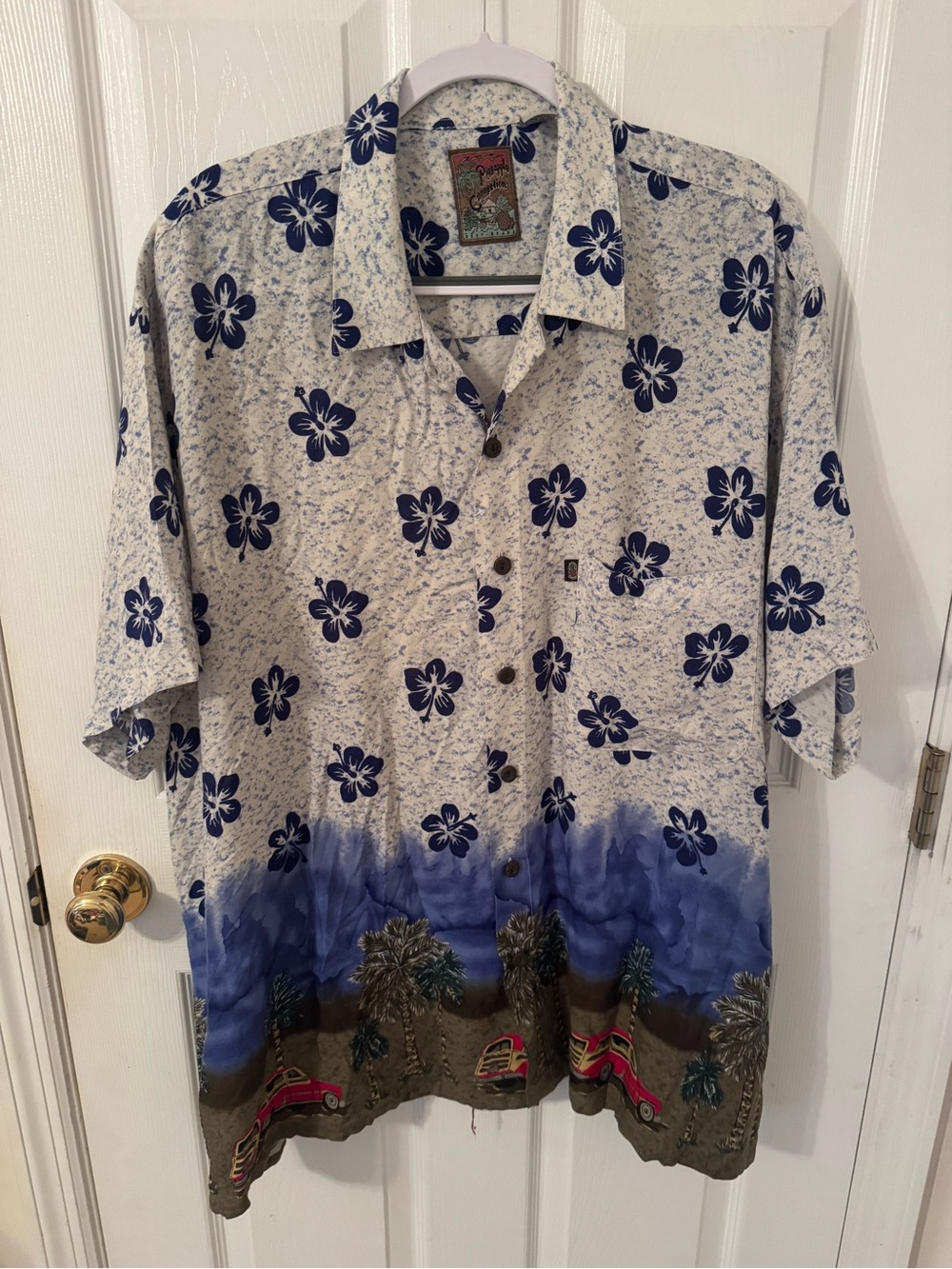 Vintage Pineapple Connection Blue & White Floral Hawaiian Shirt
